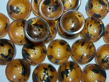 Thick Italian Poly Tortoise Shell DISH Button Dk Org/Brown 15, 18, 23, 30mm 2h 