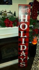 Happy Holidays Buffalo Plaid Porch Sign Rustic Wood Primitive Christmas Sign