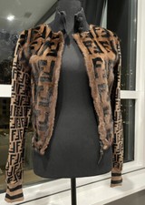 Fendi Women's Bomber Jacket Zucca Jacquard And Mink Fur Brown Authentic