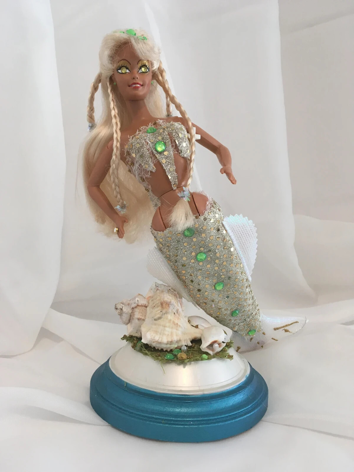 Barbie doll Repaint Mermaid, Artist OOAK with Stand