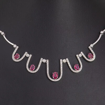 51 cm - Vintage Rubin & Diamant 1,15 ct. Weißgold 750/18K Collier Halskette - Bild 1 von 4
