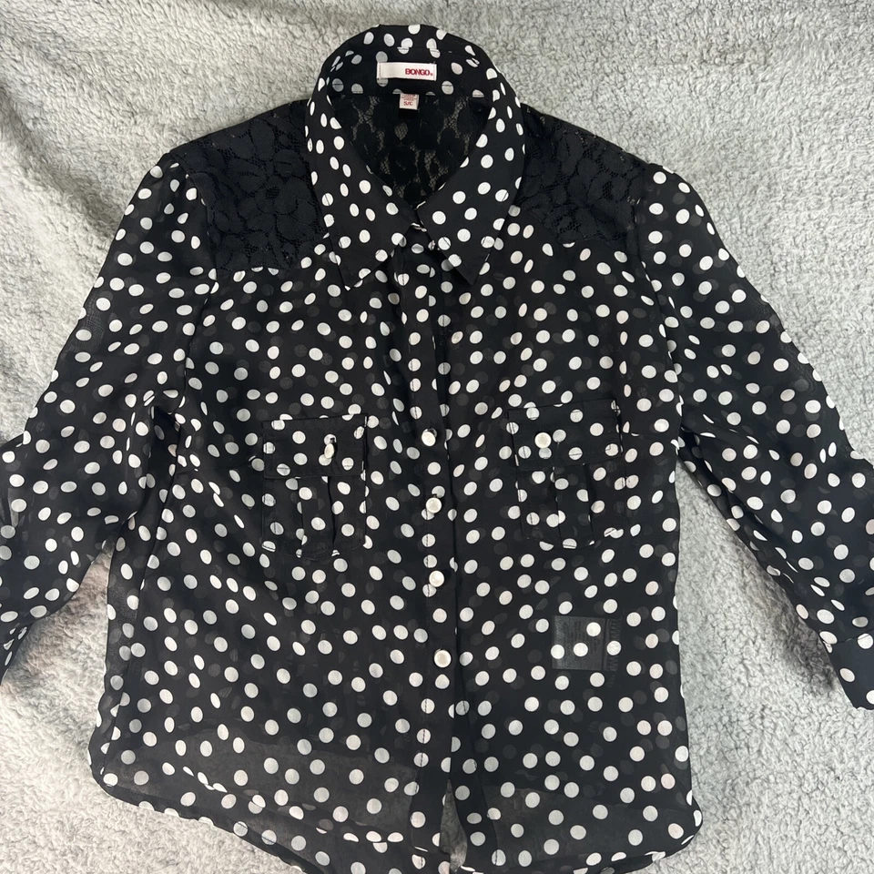 Blusa Bongo Transparente Preta Branca Polkadot Feminina Top Pequena Preta Renda Y2K 90 - Imagem 2 de 4