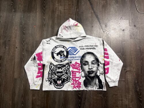Sade black panther WAR kanji unisex custom made screen print gray/pink hoodie