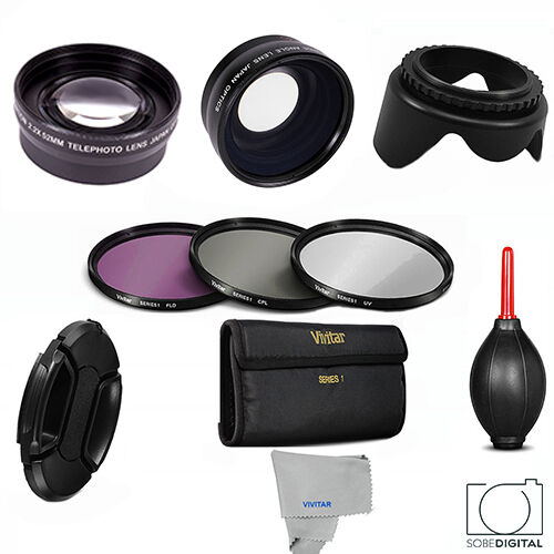 58MM Wide Angle Lens & Telephoto + Filter Kit for Canon Rebel T5i T4i T3i T2i - Picture 1 of 12