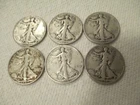 SILVER WALKING LIBERTY HALF$ LOT OF 6 $3 FACE 90% BULLION 1934x4 1935 1947 ALL P