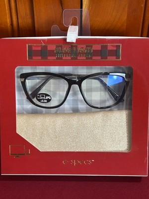 e-specs Glasses +0.0 Black Blue Light Filtering Computer Gaming / New with Case