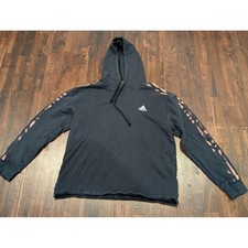 Adidas Hoodie Womens Large Black Leopard Stripes Pullover Cropped Logo IJ8712