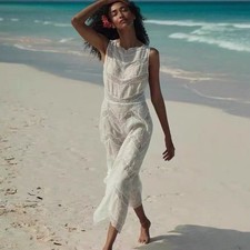 DOEN EVANOR French Resort Style Exquisite Embroidered Lace Sleeveless Dress