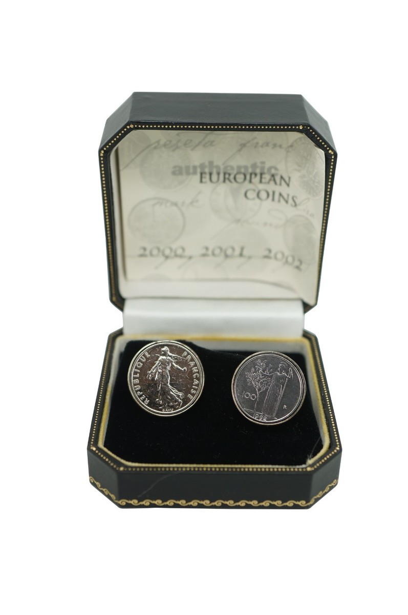 Vintage Sterling Silver 925 100 Francs European Tokens & Coins Cufflinks