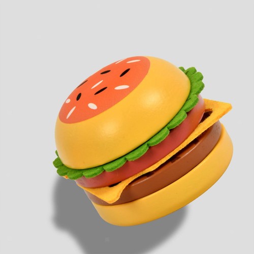 Wooden Burger Stacking Toy Kitchen Toy Set for Kids Preschool Party Favor - Picture 5 of 7