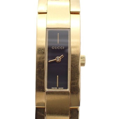 Gucci 4600L Damen Quarz Armbanduhr Gold GP schwarzes Zifferblatt gebraucht...