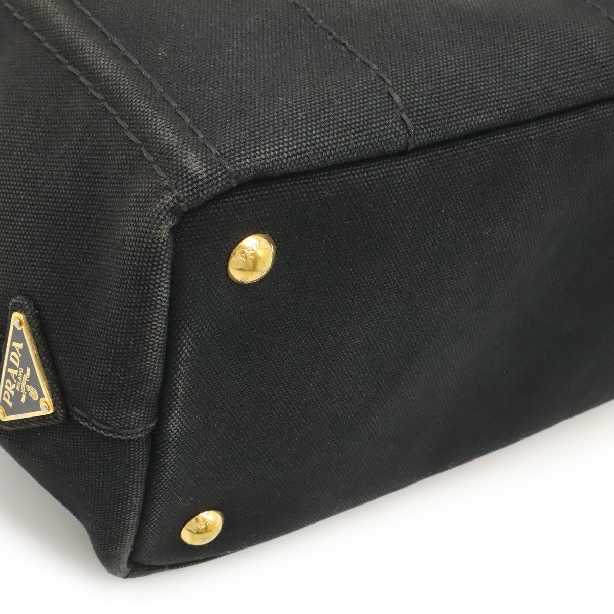PRADA CANAPA Tote Bag Handbag Canvas NERO Black Gold Hardware Shoulder Strap Mis thumbnail 3