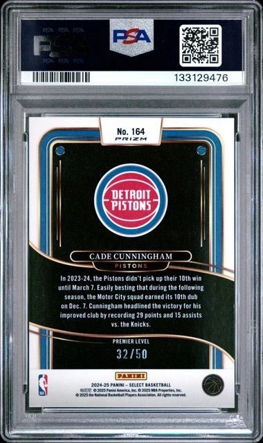 2024-25 Panini Select Cade Cunningham #164 Green Wave 32/50 pistões PSA 10 - Imagem 2 de 2
