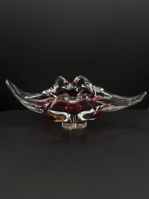 Chribska Josef Hospodka Rosa Rubin Kunstglas Schale 33 cm Vintage Tschechisches Glas