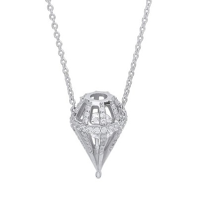 Silber Jewelco London CZ 3D Durchmesser Käfig Charm Halskette