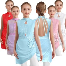 Girls Skirted Flamenco Dancewear Lyrical Dress Latin One Piece Leotard Shiny