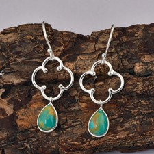 925 Sterling Silver Turquoise Dangle Earrings Flower Drop Jewelry Gift For Women