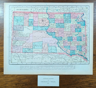 #ad Vintage 1903 SOUTH DAKOTA Map 14quot;x11quot; Old Antique Original ABERDEEN WATERTOWN SD $21.32