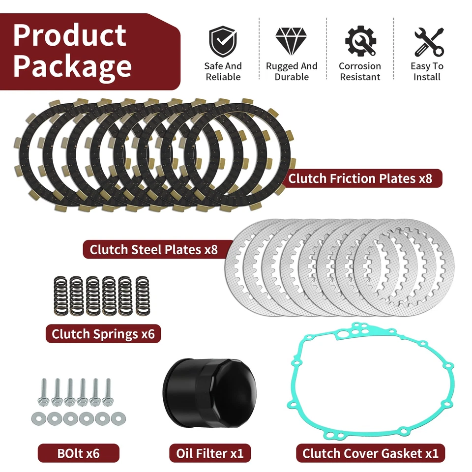 Placas de fricción de embrague con kit de junta de perno de resorte para Yamaha FZ6 2004 2005-2009 Foto 2 de 4