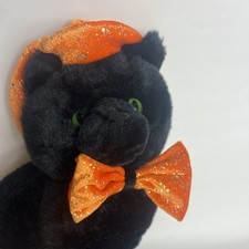 2000 Toys-R-Us Animal Alley Halloween Black Cat w/ Orange Witch Hat Plush 12