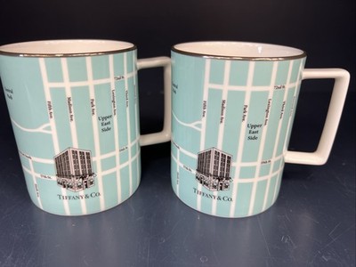 Tiffany & Co Manhattan Map Subway Pair of Coffee Tea Mugs Set 54948 NYC New York