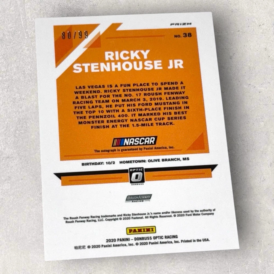 Ricky Stenhouse Jr 2020 DONRUSS OPTIC PACK PULLED NASCAR signed card 80/99 - Image 2 of 2