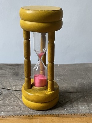 Schöne Vintage Eieruhr Hot Pink Sand + Gelb Holz - Seltene Fabelhafte Farben!