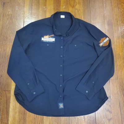 Harley Davidson Shirt Womens 3XL Black Rock N Roll City Dealer Staff Button Up