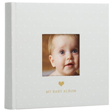 Pearhead Baby Photo Album, Keepsake Baby Memory Book with Photo Pockets, Gray an