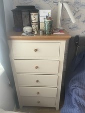 5 Drawer Wooden Chest of Drawers cream Painted Natural Wood Top Bedroom