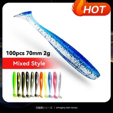 100PCS 2.76 in 2g Bazooka Shad Worm Fishing Lure Soft Big Silicone T Tail