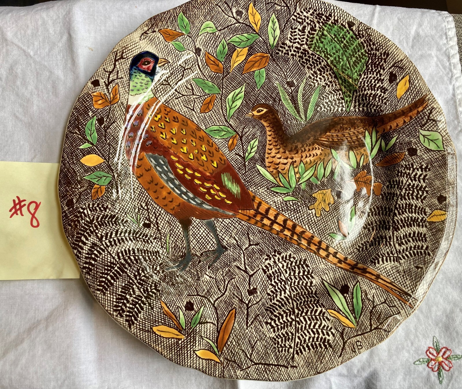 Vintage Gien Rambouillet Plate PHEASANT French Faience Hunting Scene 10