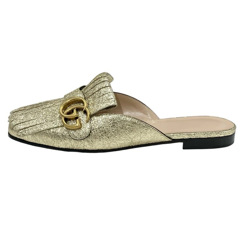 GUCCI Double G GG Marmont Sandals Mule Slipper Sandals Shoes Fringe Leather Gold thumbnail 3