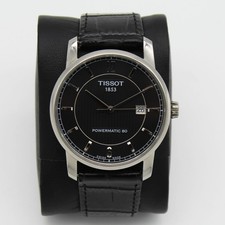Men's Tissot T-Classic Powermatic 80 Titanium Black Dial Leather Strap T08740744