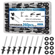 smseace 260pcs 1/8" x 3/8" Black Pop Rivets with 304 1/8"x3/8",