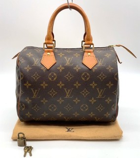 Auth Louis Vuitton Monogram Speedy 25 M41528 Hand Bag W/Dustbag/Padlock NS061446