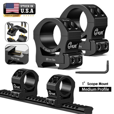 Medium Profile 1inch Rifle Scope Rings Mount 6061-T6 Aluminum For Picatinny Rail