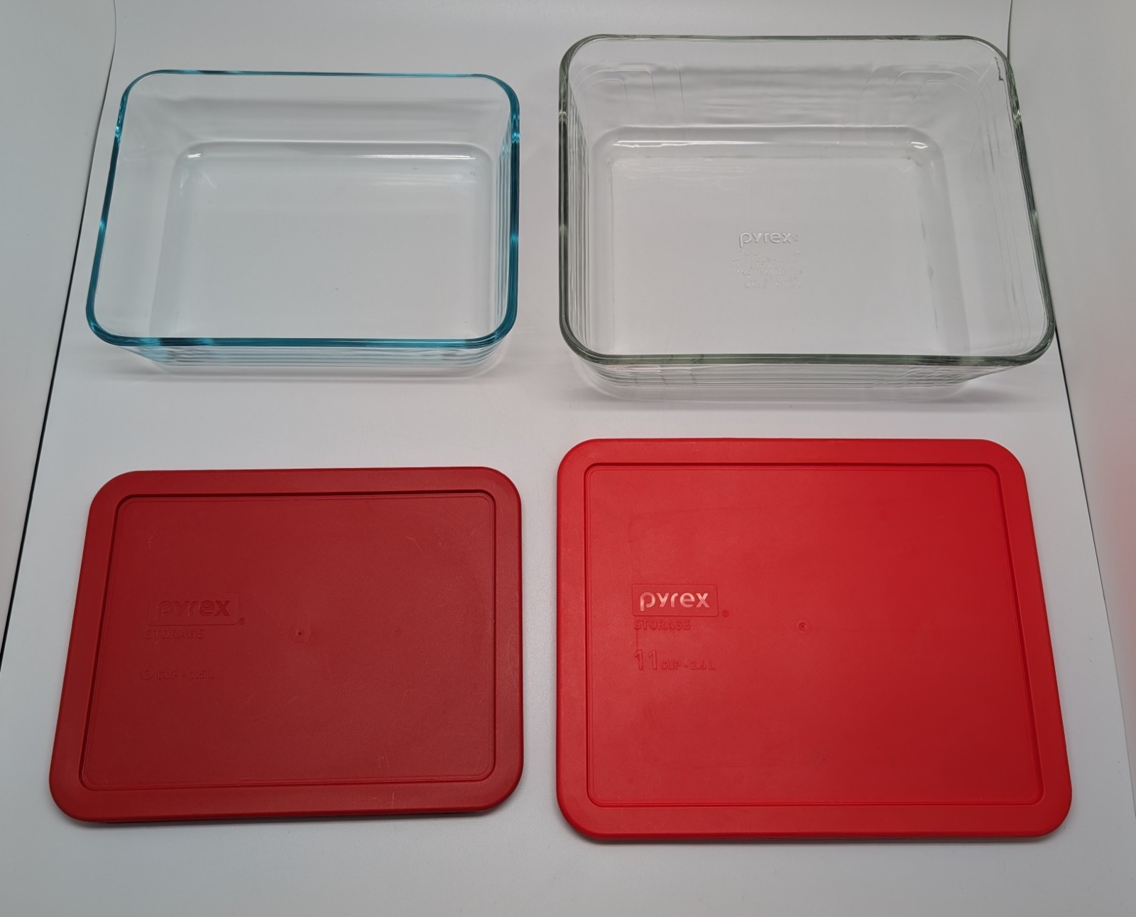 2Pc Pyrex Storage Nesting Baking Dishes 7211 and 7212 with Red Lids SEE DESC.