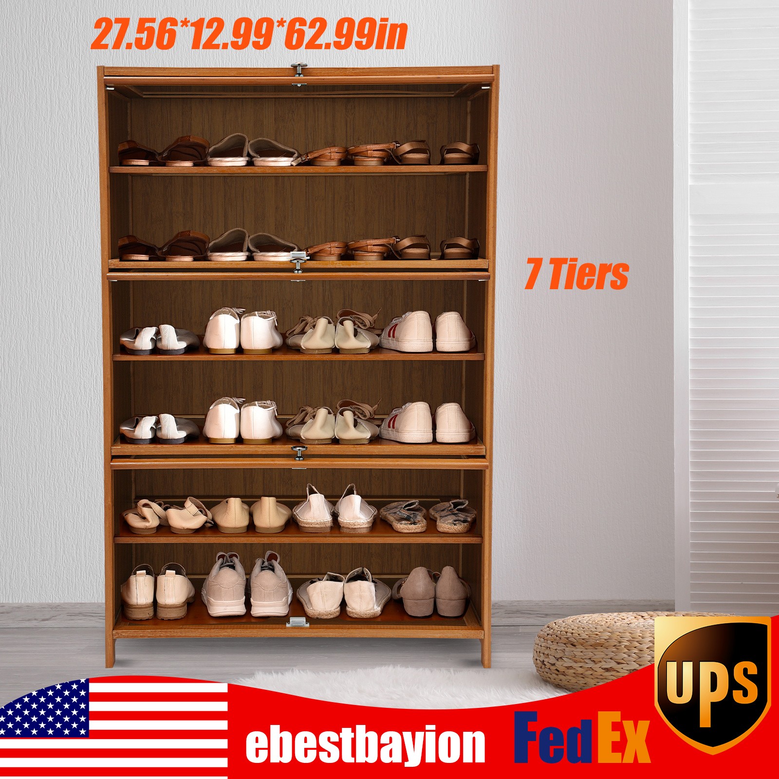 6-Tier Bamboo Shoe Cabinet with Flip-Up Doors 32 Inch Entryway Storage-image