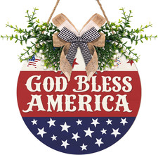 4Th of July Patriotic Door Sign God Bless America Memorial Day Wreath for Front