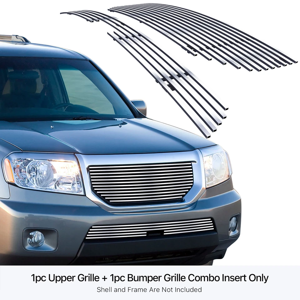 Combo de inserción de parrilla de billet cromada inoxidable para Honda Pilot 2009-2011 Foto 3 de 4