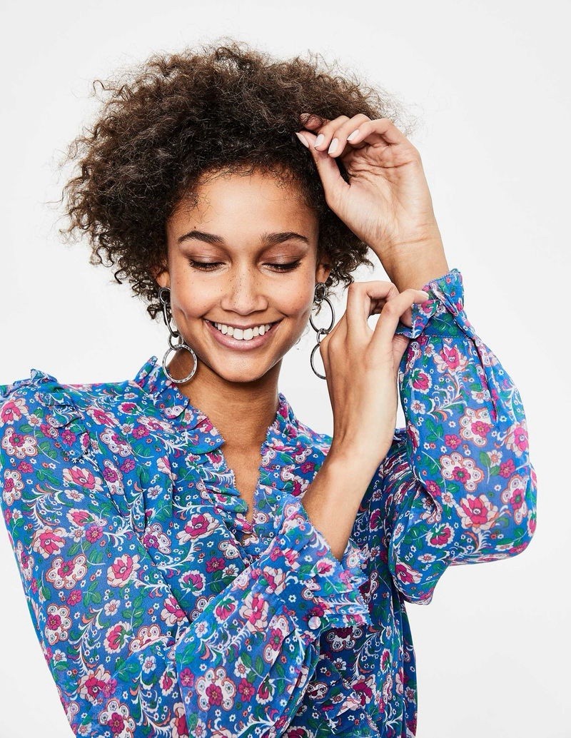 Boden Blue Melody Silk Mix Floral Print Ruffle Jumpsuit BNWT