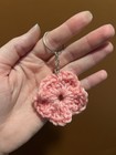 Pink Crochet Flower Key Chain with Metal Key Ring, Yarn & Metal, Unisex — photo 3