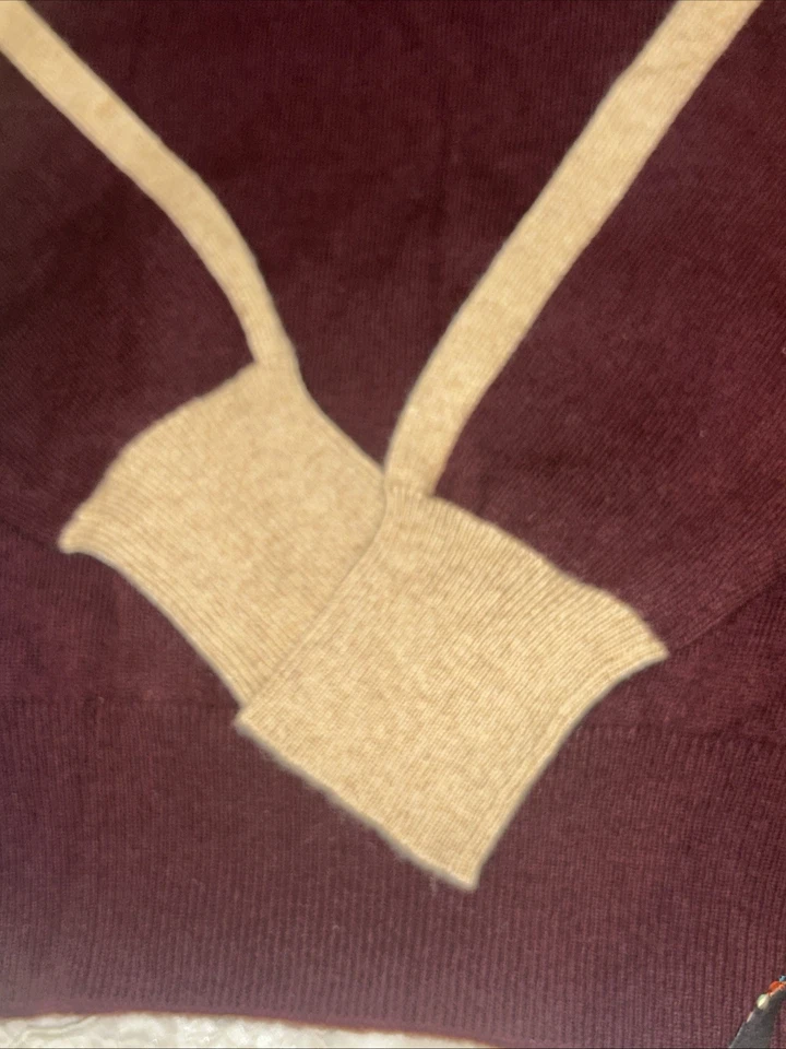 Ladies Pure Cashmere Polo Neck Size 16 Burgundy/camel Autograph Bnwt - Image 2 of 4
