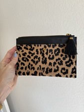 J. Crew Leopard Animal Calf Hair leather Zippered Clutch Purse