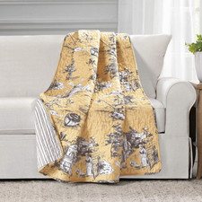 French Country Toile Reversible Cotton Throw Blanket Single 50" W X 60" Yellow 