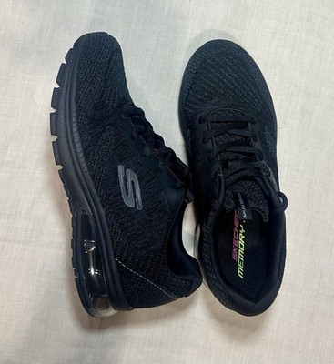 SKECHERS Memory Foam Womens Black Knit Textile Lace-Up Low Top Athletic Sneaker