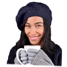  Soft Knit Solid Color Beanie, Chic, and Lightweight Crochet One Size Navy