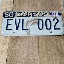 KANSAS LICENSE PLATE TAG EVL (EVIL) 002 Car Truck Hotrod Rat Rod Chevy Ford Gmc