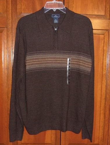 Dockers Mens Lightweight 1/4 Zip Brown Sweater with Striped - NEW/TAGS -M/Medium - Picture 2 of 11